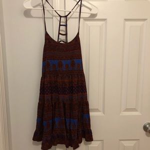 Blue and red patterned mini dress